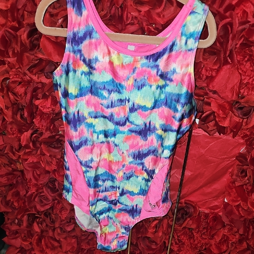 Justice Girls Pink Graphic One Piece Swimsuit Size 10